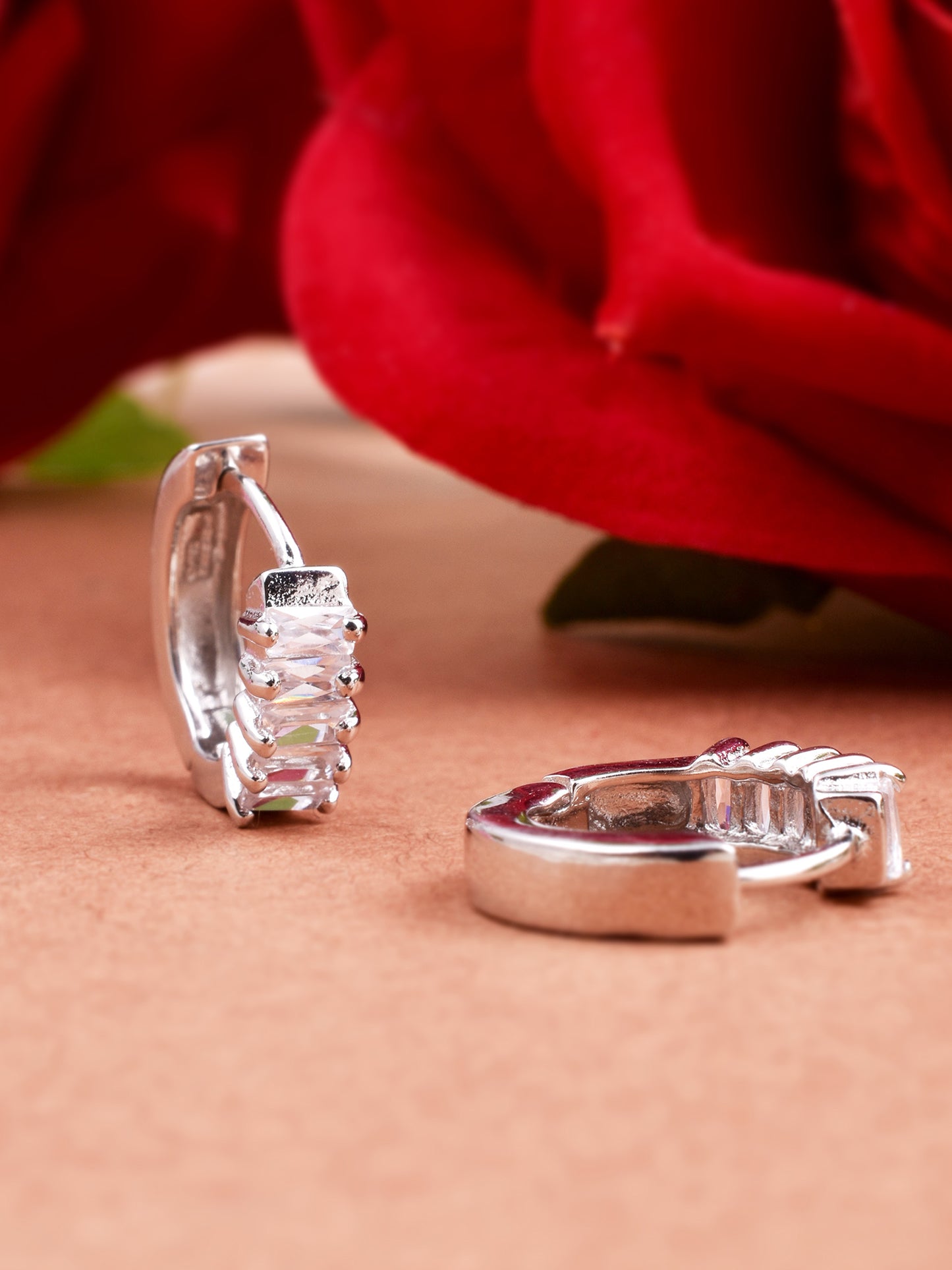 Half Eternity Hoop Earrings in 925 Silver