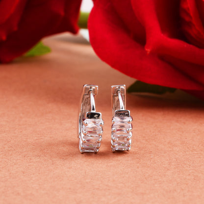 Half Eternity Hoop Earrings in 925 Silver