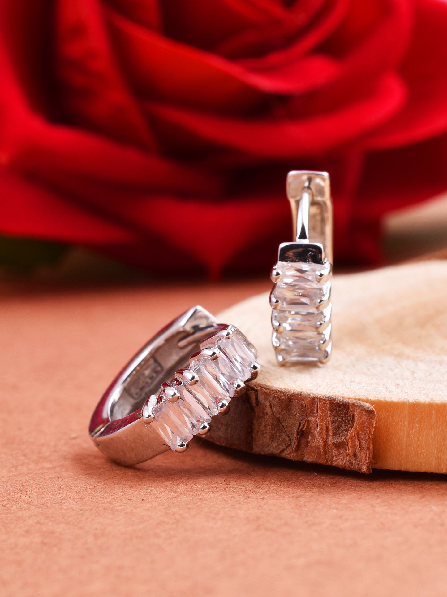 Half Eternity Hoop Earrings in 925 Silver