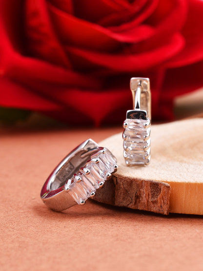 Half Eternity Hoop Earrings in 925 Silver