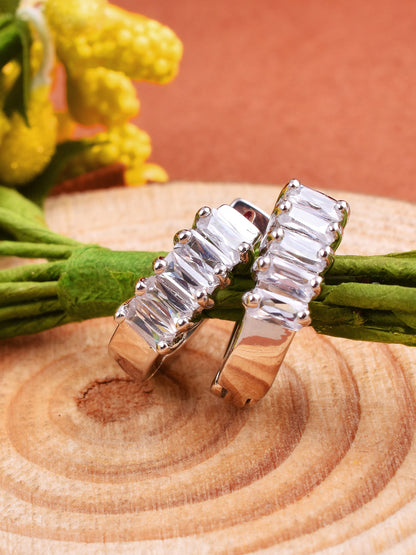 Half Eternity Hoop Earrings in 925 Silver