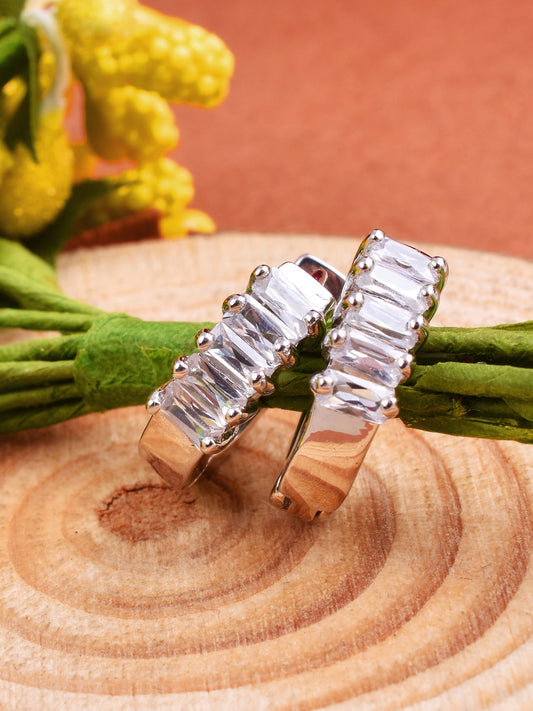 Half Eternity Hoop Earrings in 925 Silver