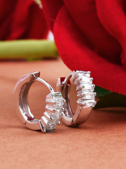 Half Eternity Hoop Earrings in 925 Silver
