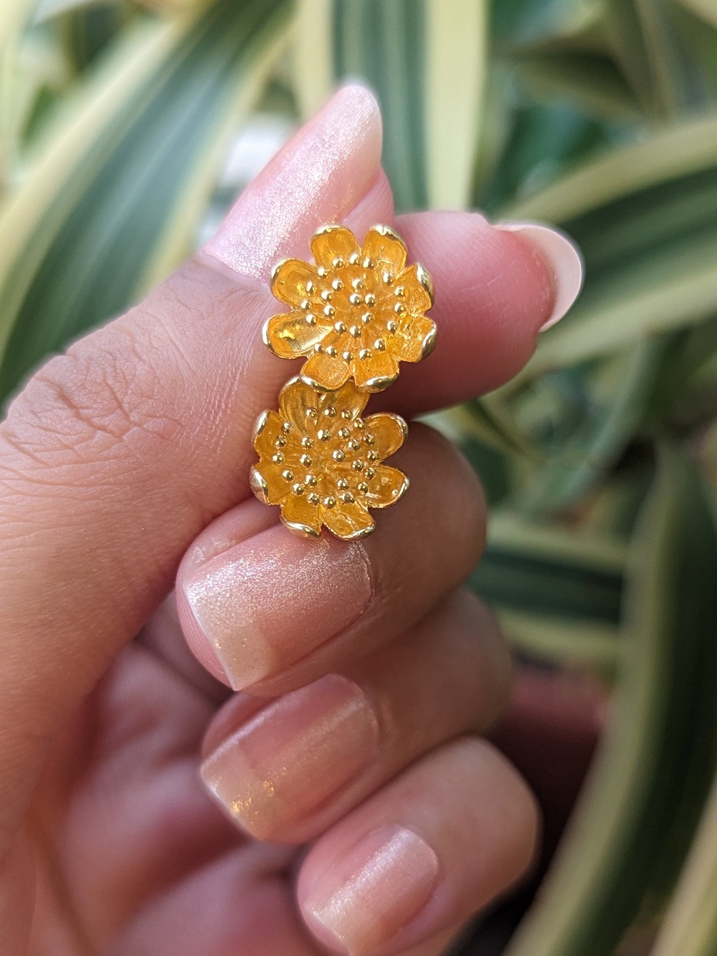 Golden Enamel Flower Studs in 925 Silver