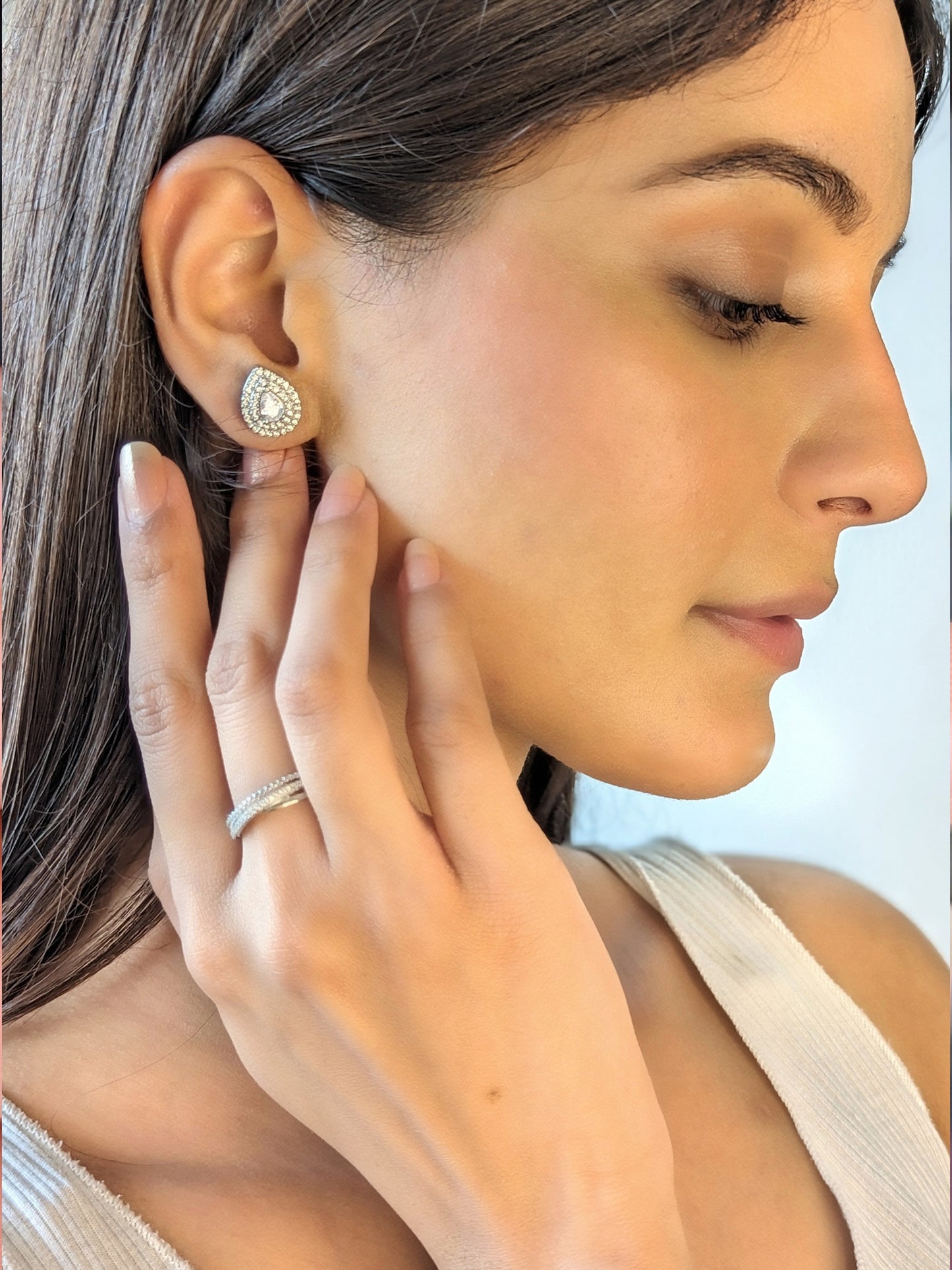 Silver Zircon Pear Studs in 925 Silver